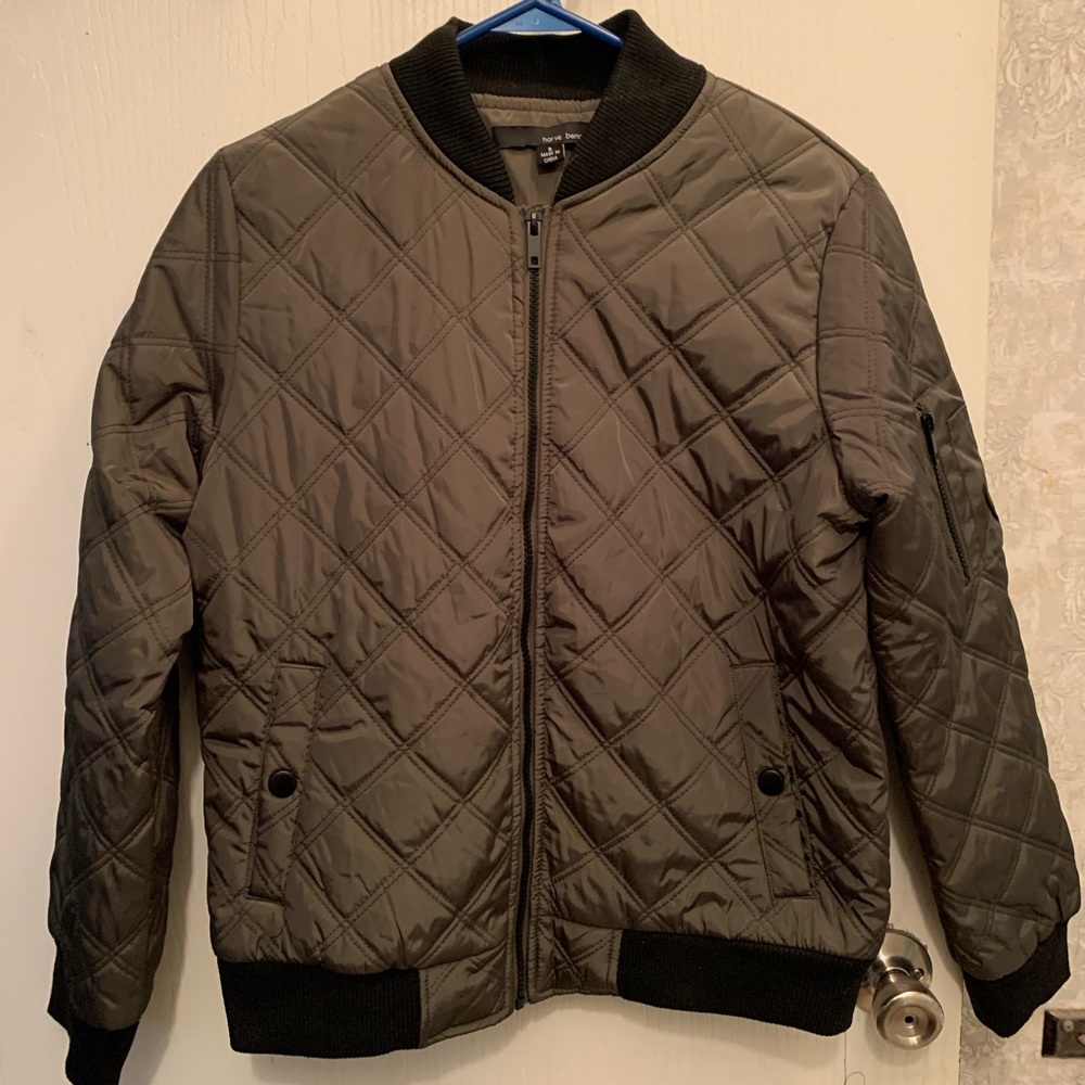 Olive Green Square Patch Bomber Jacket - image 1